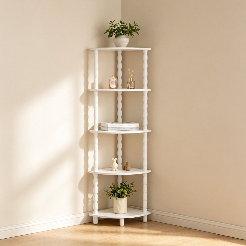 Bibliothèque d'angle, tablette d'angle à 5 niveaux, support à plantes moderne avec rangement pour chambre, salle de bain, cuisine, salon