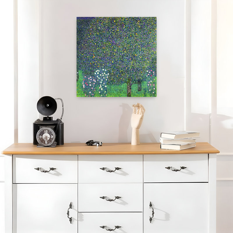 Roses sous les arbres, vers 1905. Estampe d'art mural abstrait contemporain., H 18 po x l 18 po