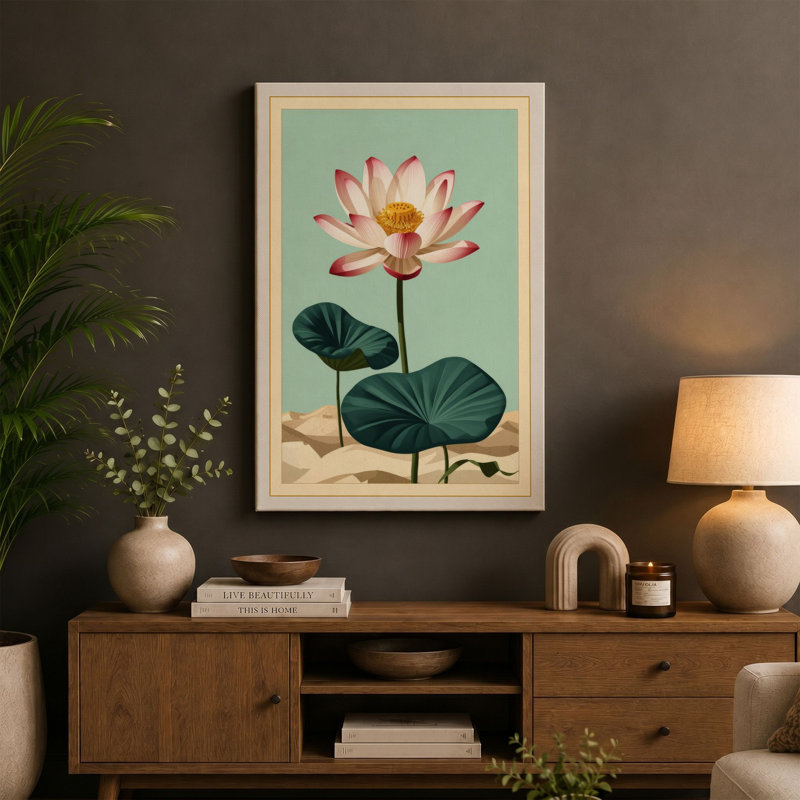 Water Lily Study Botanical - Wrapped Canvas, 36x24 - 91.4 x 61.0 cm, Terracotta Border