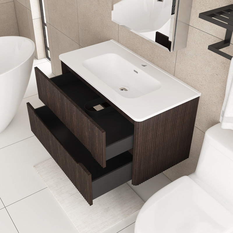 Meuble-lavabo simple 36 po avec comptoir intégré en céramique 36 po, Noir, noir, noir, noir