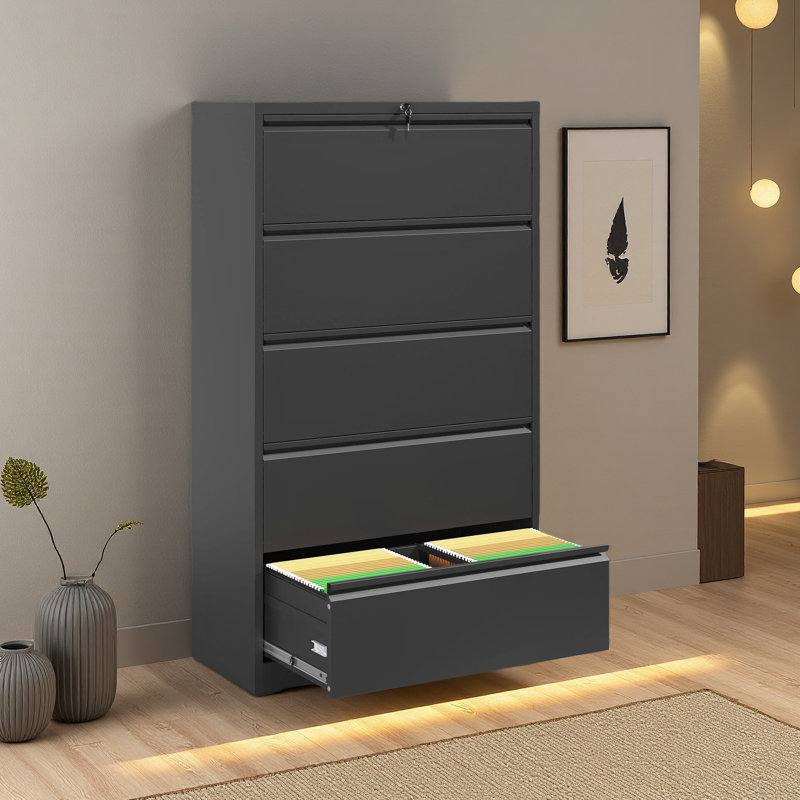 5 Drawer Metal Lateral File Cabinet , Filing Cabinet With Lock, Lockable File Cabinet For Home Office, Locking Metal File Cabinet For Legal/Letter/A4/F4 Size