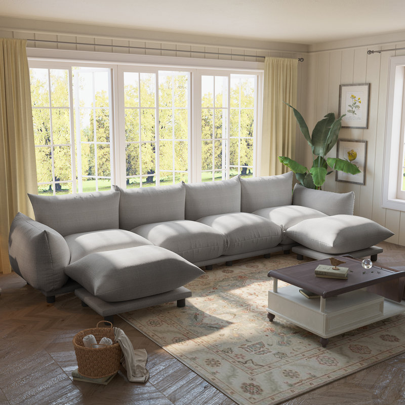 Canapé modulaire rembourré de salon Khameron , Mélange de lin gris
