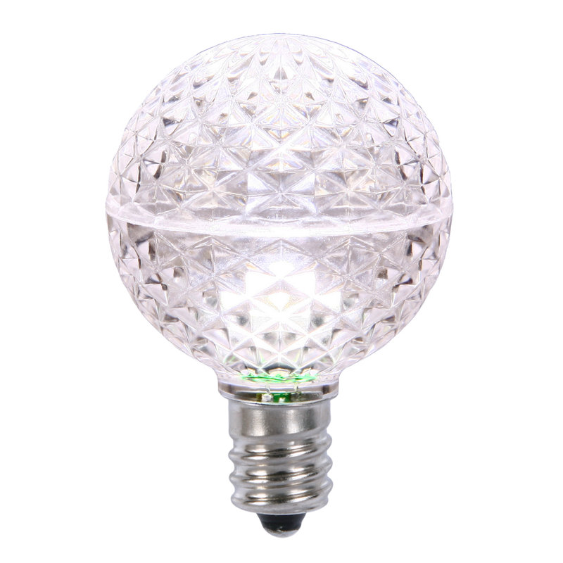 Vickerman G50 LED Pure White Faceted Replacement Bulb, E17/C9 Nickel Base .45 Watts, Dimmable, 10 Bulbs Per Pack