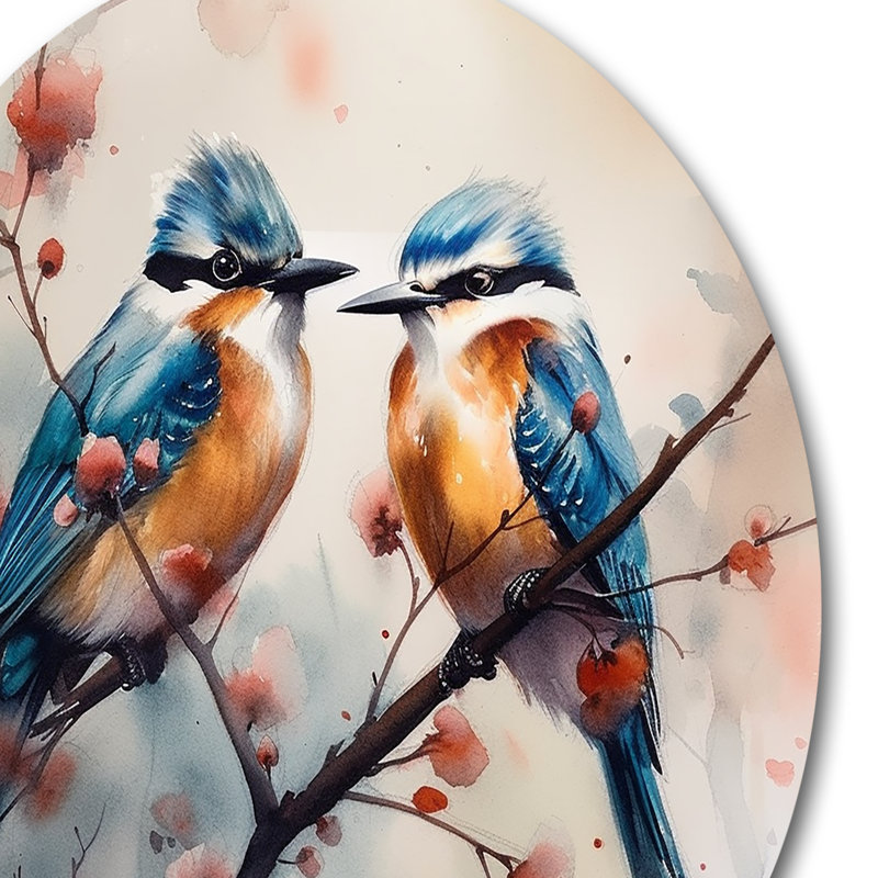 Oiseaux bleus assis sur une branche d'arbre II, H 23 po x l 23 po x P 1 po