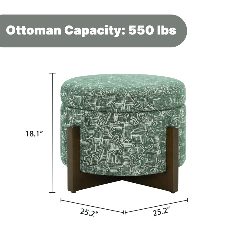 24.6 ″ Upholstered Storage Ottoman With Wooden Tray, Emerald Green