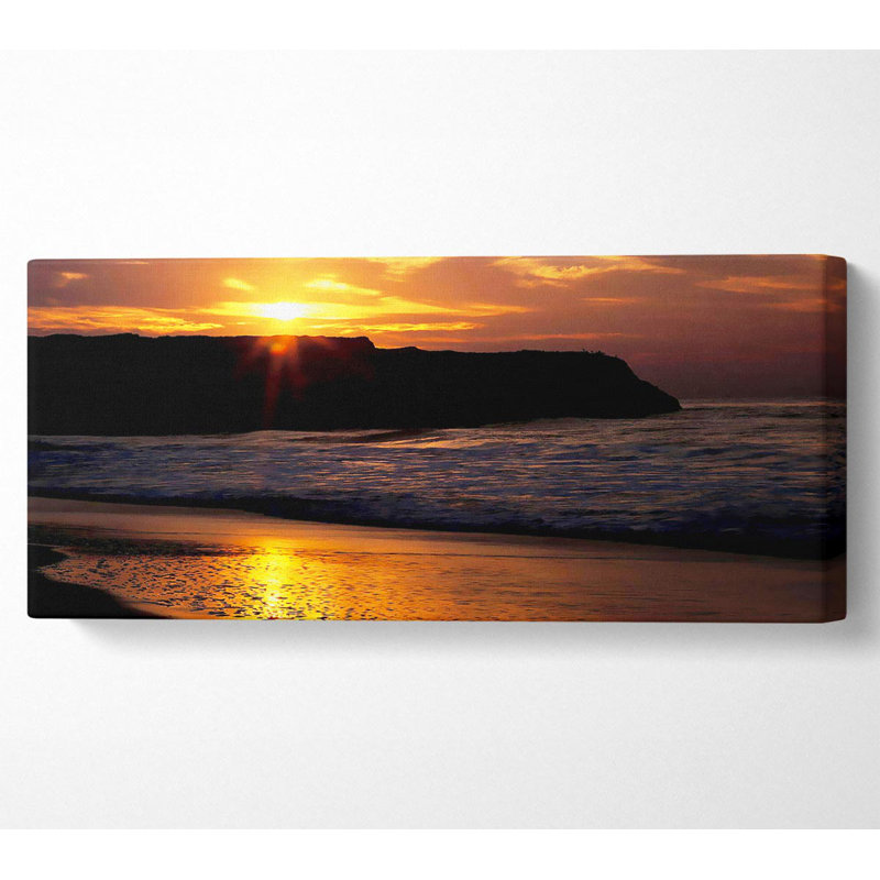 Sun Down over Ocean - Wrapped Canvas Panoramic Art Prints, 81.3cm H x 183cm W x 10cm D