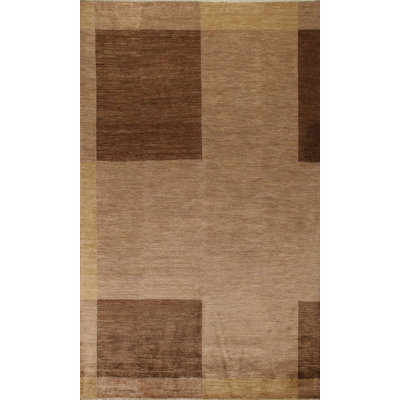 Tapis brun géométrique en laine noué à la main 6 pi 8 po x 9 pi 5 po