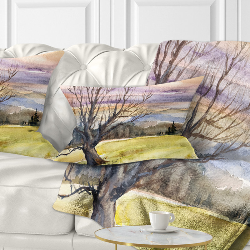 Tree Without Leaves at Sunset - Forest Printed Throw Pillow, 12” x 20”, Rectangular