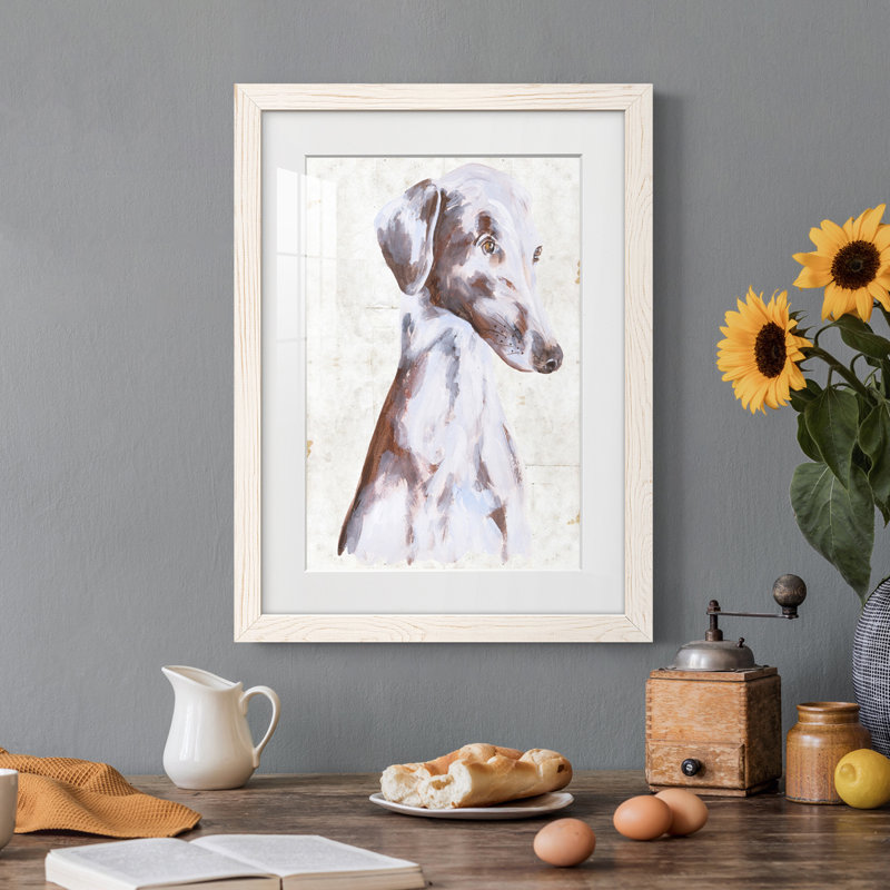 Sitting Dog II Premium encadré mat - prêt à être suspendu, H 44 po x l 31 po x P 1 po, Cadre blanc