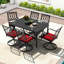Ensemble de salle à manger 7 pièces en métal avec trou pour parasol et chaises pivotantes avec coussins-122048994