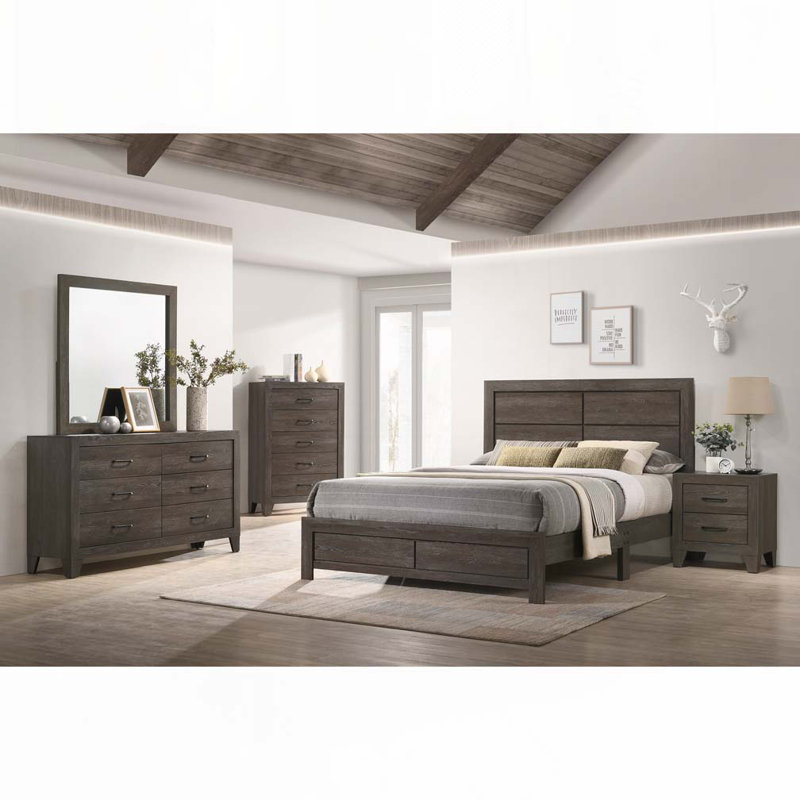 Rustic Wood Platform Bed, Gray, Queen