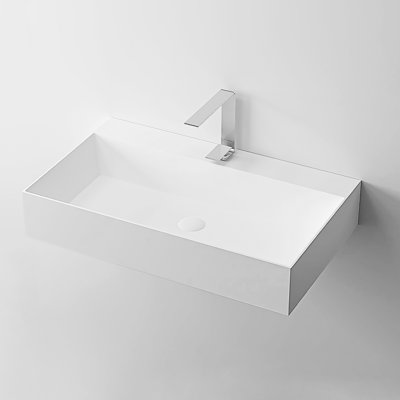 36" X 18" Matte White Solid Surface Wall Mount Rectangle Vessel Sink With Faucet Hole. Spacious Bathroom For Various Bath Decor. Build Characteristic. Easy To Install Guarantee Themes. Construction