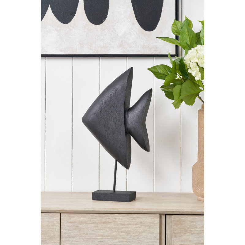 Handcarved Mango Wood Altum Angelfish Ornament, Black