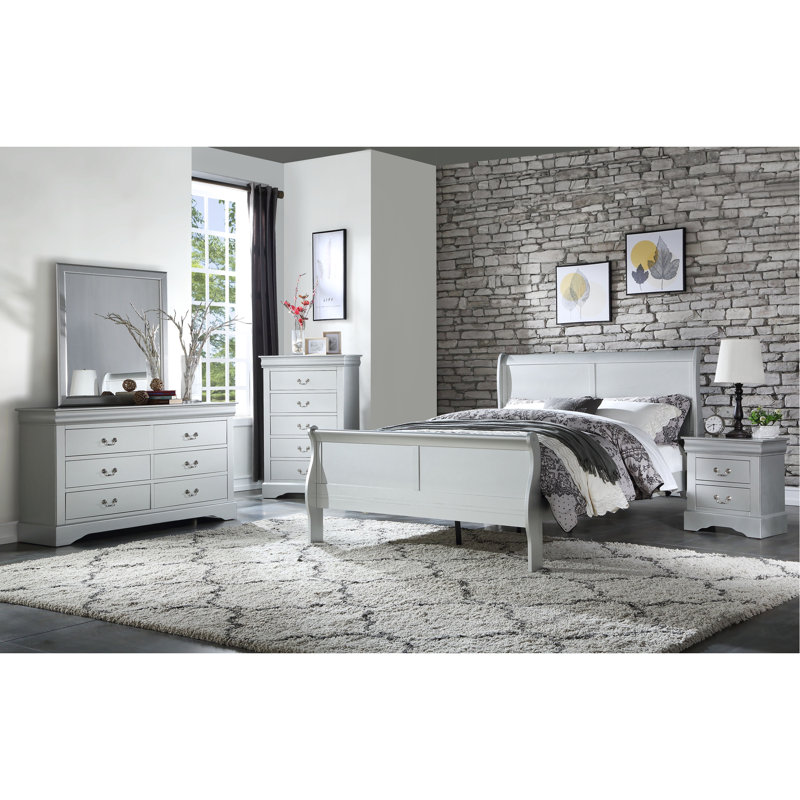 Louis Philippe Bed, King, Silver Grey
