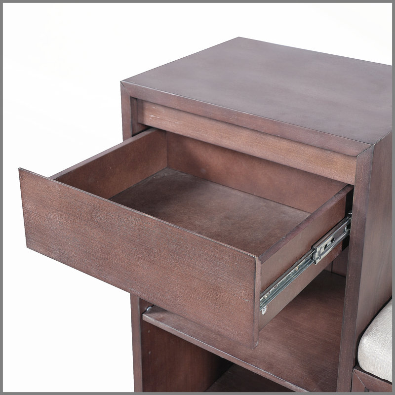 Banc de rangement tout-en-un avec coussin, compartiments, tiroirs et tablettes ouvertes, banc de rangement pour couloir, vestibule, salon (espresso)