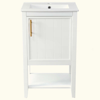 Meuble-lavabo de salle de bain avec lavabo, armoire de salle de bain avec porte à fermeture douce, support de rangement et tablette ouverte