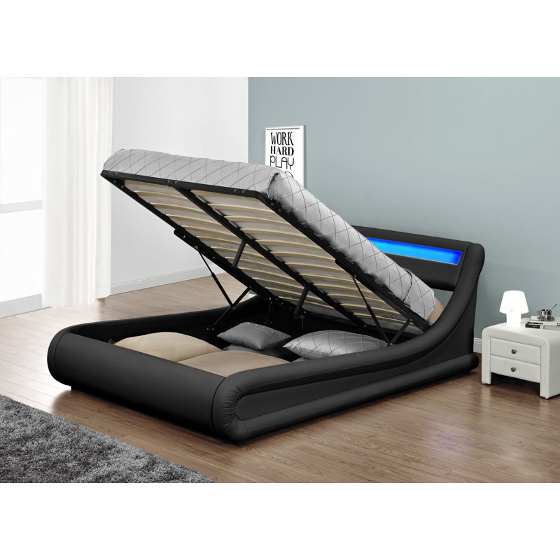 Vegan Leather Sleigh Storage Bed, Queen