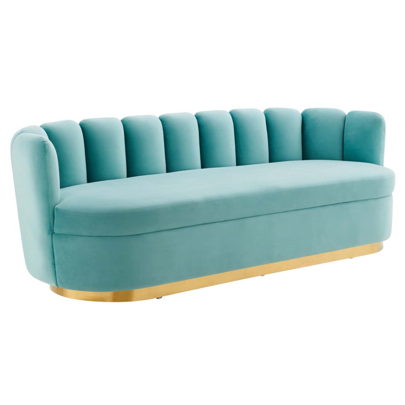 Channel Tufted Performance Velvet Sofa In Dusty Rose, Mint