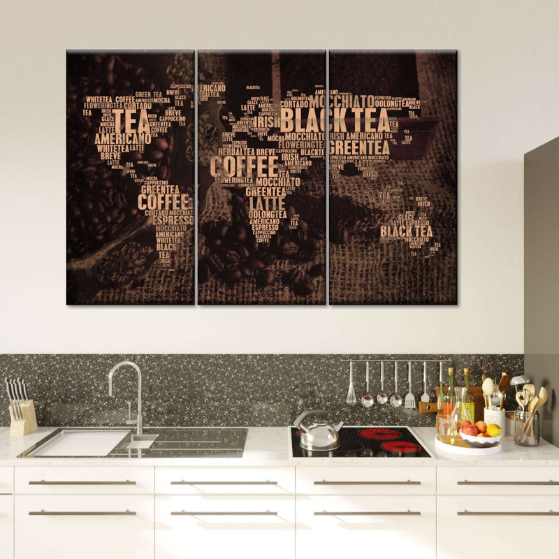 «Tea Coffee World Map», reproduction sur toile, H 32 po x l 50 po x 1,25 po
