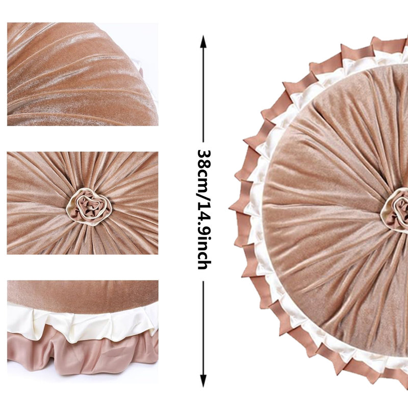 Ruffled Velvet Reversible Throw Pillow, Light Brown, 14.9"H x 14.9"W
