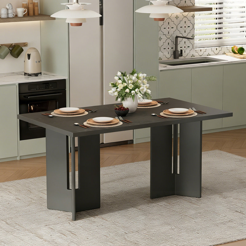 Table de salle à manger rectangulaire avec pieds découpés, Gris