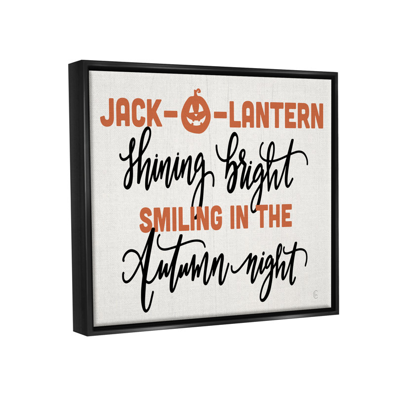 «Autumn Jack-o-Lantern», phrase encadrée sur bois, impression, Cadre flottant noir de jais, H 17 po x l 21 po x P 1,7 po