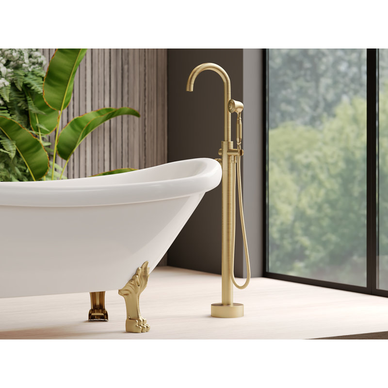 Floor Mounted Freestanding Single Handle Tub Filler Faucet Neptune - Brushed Gold, Float Handle, Brushed Gold