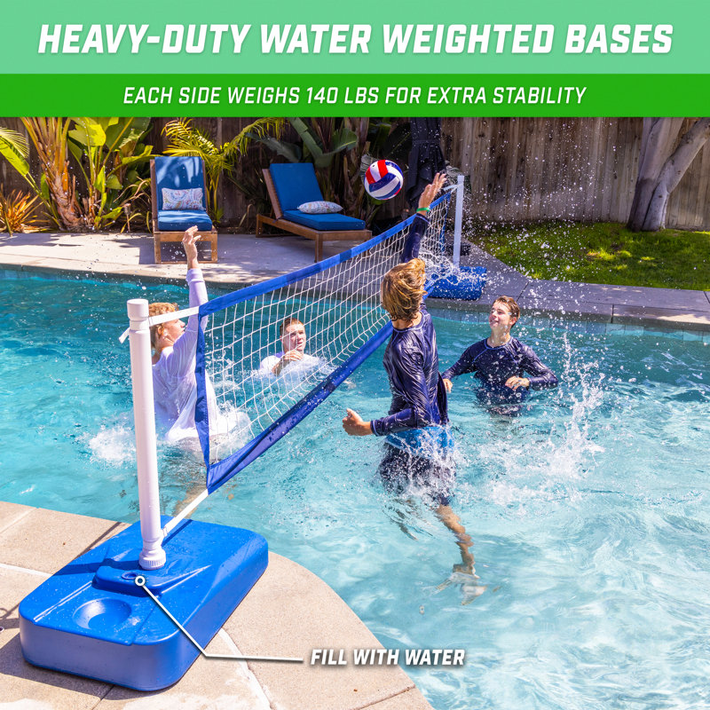 Elite Adjustable Blue and White Pool Volleyball Game Set