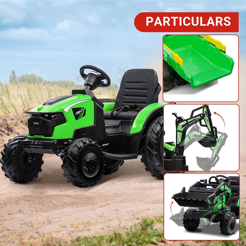24V Kids Ride On Tractor, Excavator & Bulldozer w / Trailer, Digger, Shovel Bucket, télécommande, lumières DEL, musique