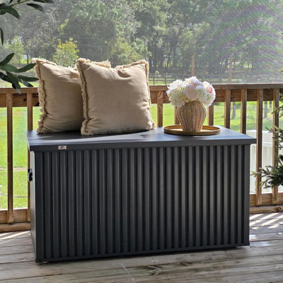 PURPLE LEAF 100 Gallon Galvanized Steel Outdoor Deck Box with Wheels, Gray