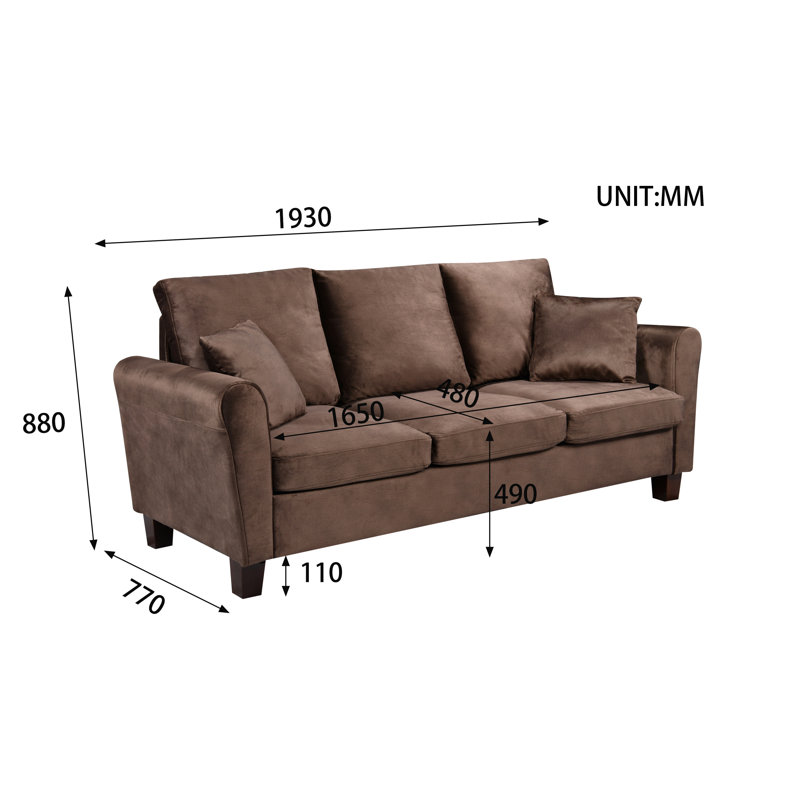 Materan 3 Seater Velvet Sofa, Brown