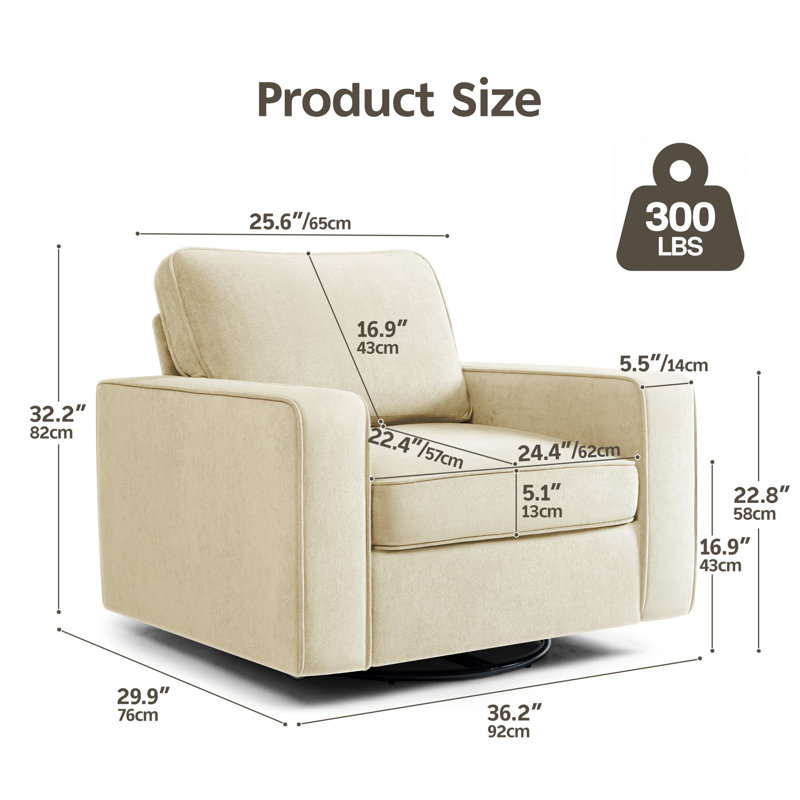 Fauteuil pivotant rembourré de 36,2 po de largeur, Tissu crème