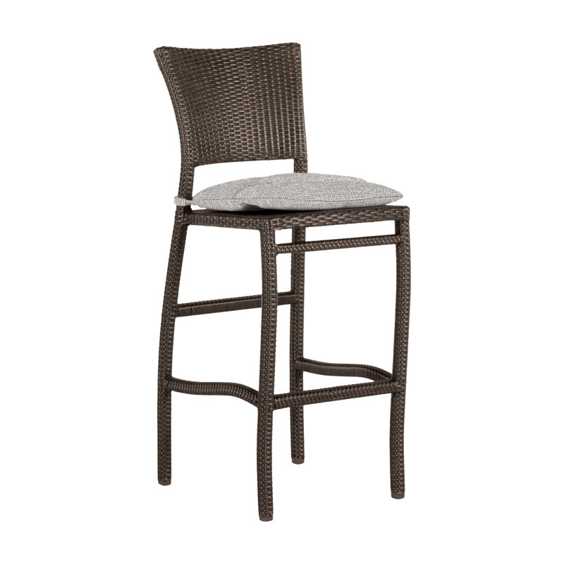 Skye 30" Patio Bar Stool with Cushion, Skye #2 Black Walnut, No Welt, Tweed Toffee