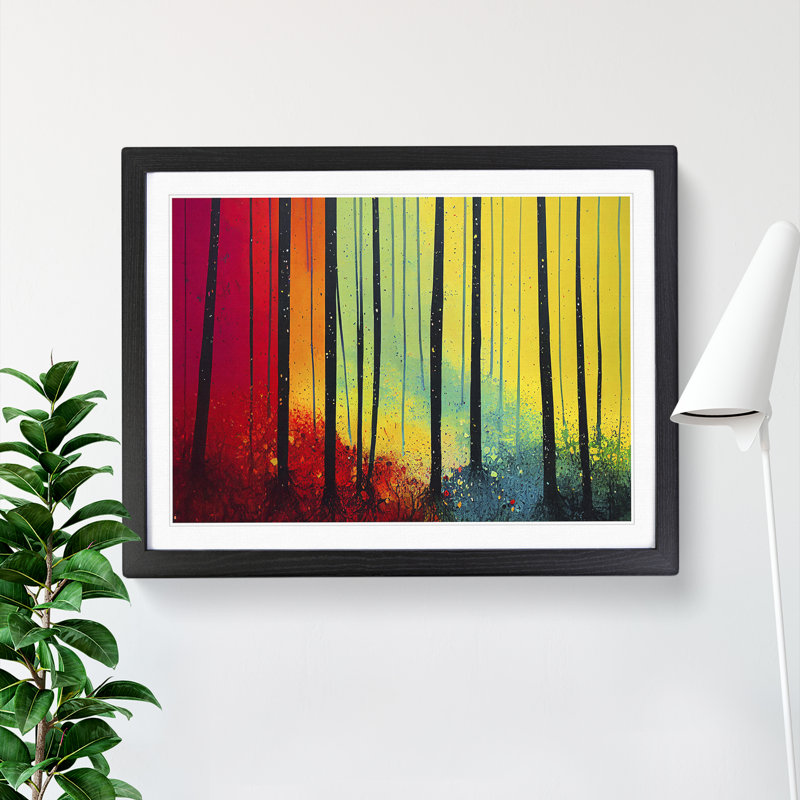 Summer Forest Paint Splatter Vol.3 Abstract - Single Picture Frame Painting, Black, 46cm H x 64cm W x 2cm D