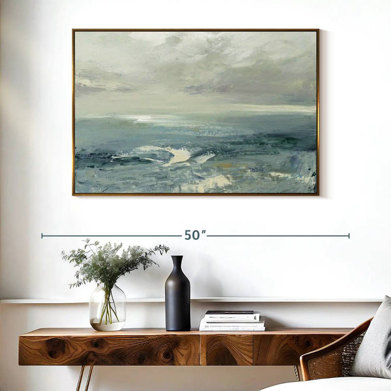 Vagues de plage d'été, Cadre flottant doré, 40 po x 27 po