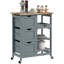 Chariot roulant pour îlot de cuisine, chariot de service de bar, chariot compact sur roulettes avec plateau en bois