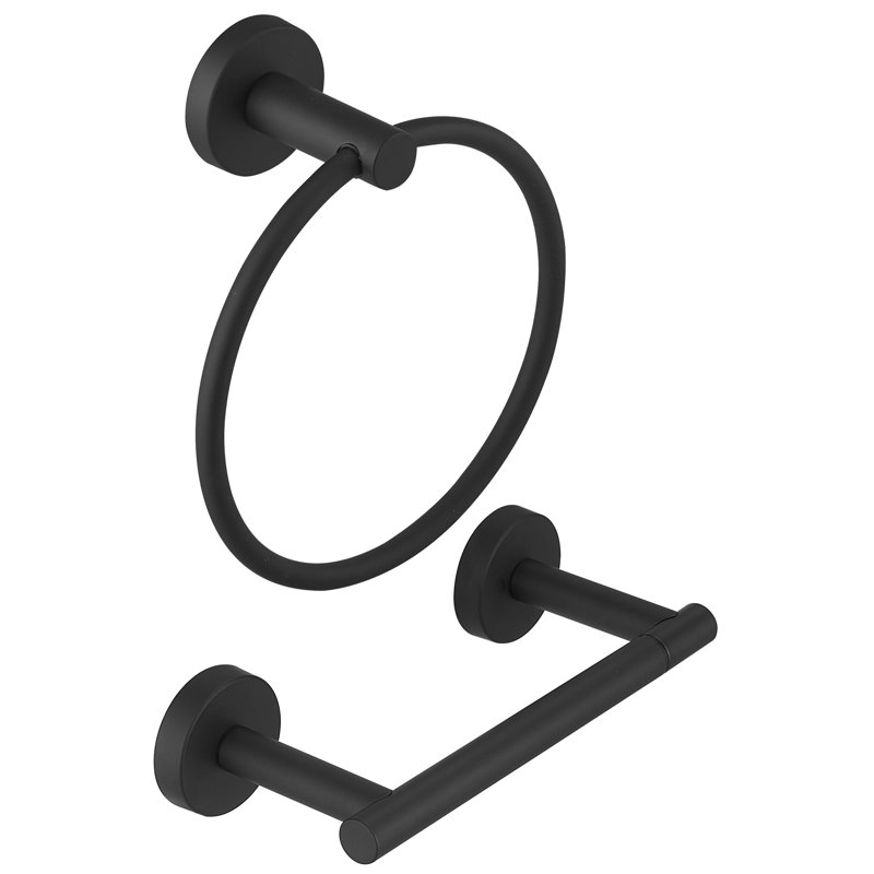 Matte Black 2-Piece Bathroom Hardware Set with Towel Ring