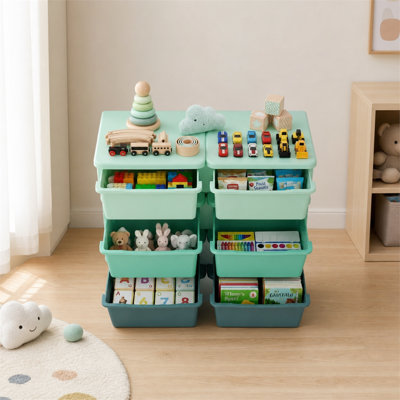 Rangement pour jouets vert à 6 tiroirs avec 3 bacs de rangement en PP pour la salle de jeux et la chambre de bébé