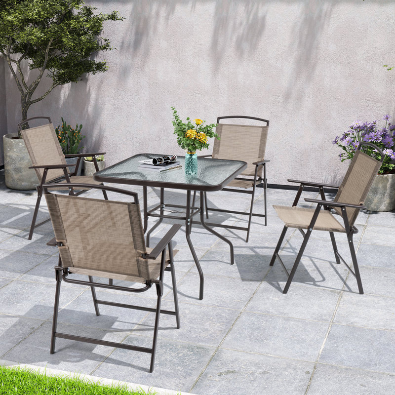 Spirit 4 - Person Patio Dining Set with Unbrella Hole and Folded Chairs, Beige