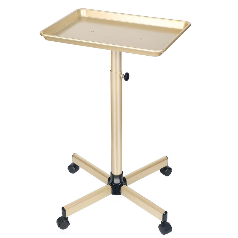 Champagne Gold Adjustable Aluminum Salon Tray with Wheels