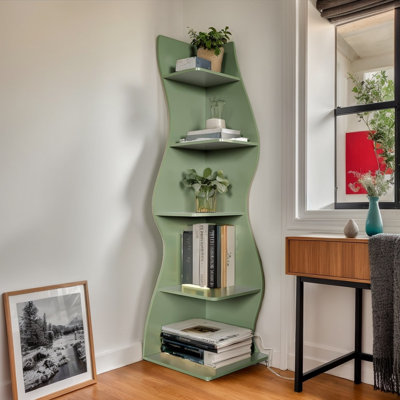 Bibliothèque de coin moderne autoportante à 5 niveaux, bibliothèque de présentation peu encombrante et étagère de rangement pour le salon et le bureau personnel
