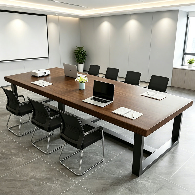 Table de conférence rectangulaire en bois massif brun noisette, 29.52" H x 125.98" L x 47.24" D