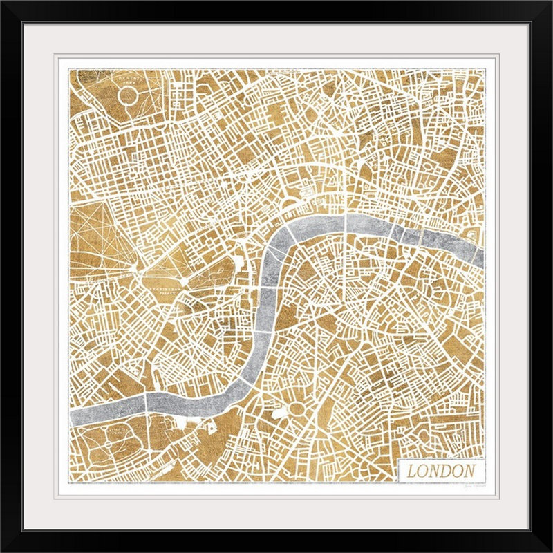 Benaiah, «Gilded London Map» par Laura Marshall, impression, Cadre noir, H 20" x l 20" x P 1"