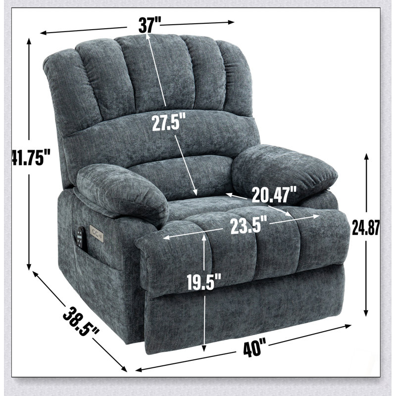 Fauteuil inclinable électrique en chenille de 23 pouces de large à dossier haut avec massage par vibration 8 points et chauffage lombaire