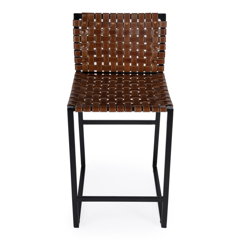 Butler Urban Brown Woven Leather Bar Stool, Counter Stool (25" Seat Height), Dark Brown/Black