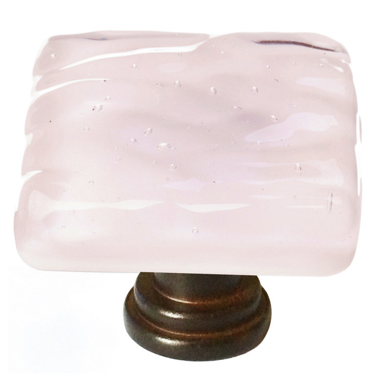 Bouton de quincaillerie carrée en verre 1 1/4 po Glacier Rose, Bronze huilé, Rose