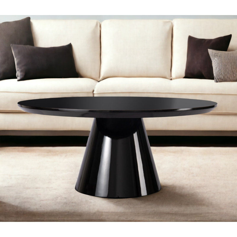 Table basse moderne en cône noir pour salon, finition ultrabrillante, diamètre de 35,4 po