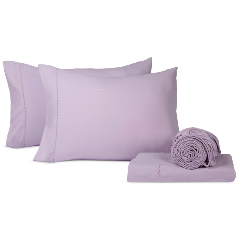 1800 Series Double Brushed Microfiber Queen Lavender Sheet Set, Queen Sheet Set with 2 Pillowcases, Lavender