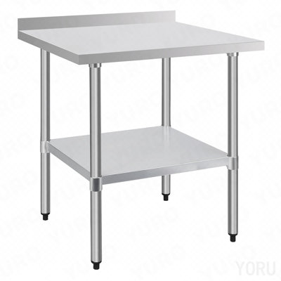 Table de travail commerciale 30 po x 30 po - Acier inoxydable, dosseret 4 po, tablette inférieure - Métal