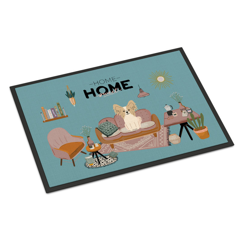 Tapis d'entrée antidérapant Guerline L 27 po x l 18 po, Papillon sable et blanc